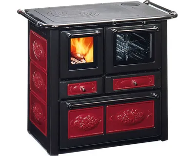 Produktbild von Festbrennstoffherd Westminster K85F bordeaux Backofen rechts mit Stahlplatten-Kochfeld