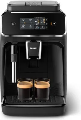 Obrázek produktu pro Espresso stroj s mlýnkem PHILIPS série 2200 EP2225/10, napěňovač mléka, 2 šálky, keramický mlýnek, lesklá černá barva