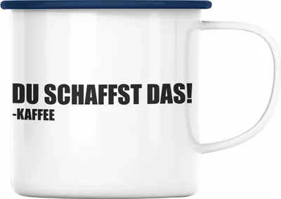 Produktbild von Trendation - Lustige Emaille Tasse mit Spruch - Du Schaffst Das Kaffee - Witzige Sprüche Emaille Emaille Tasse Geschenk Kaffeeliebhaber Büro (Blau)