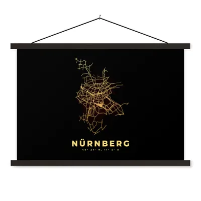 Produktbild von MuchoWow® Textilposter Nürnberg - Karte - Gold - Stadtplan - Karte 120x80 cm mit schwarzem Rahmen - Wanddeko