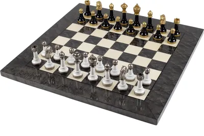 Immagine prodotto di Scacchi Italiani In Metallo/Legno + Scacchiera In Legno Grigio Lucido 42