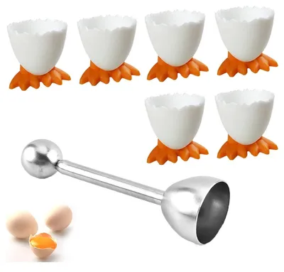 Eierdopjes Set 6 Stk. + Eieropener Cartoon Eierhalter Frühstück