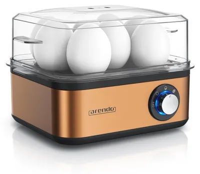 Produktbild von Arendo - Eierkocher Edelstahl für 1 bis 8 Eier - Egg Cooker - 500 W – Kontroll Leuchte – Drehregler für drei Härtegrade - spülmaschinengeeignet - Kupfer gebürstet