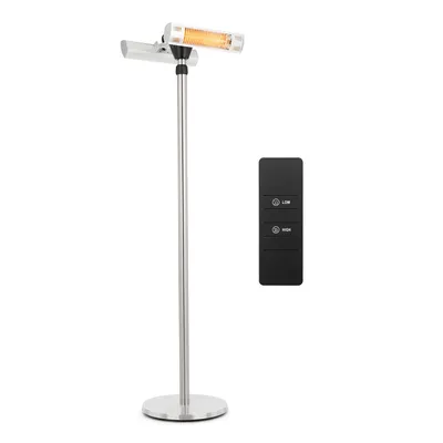 Produktbild von blumfeldt Heat Guard Pro Standheizstrahler - Stand Heizstrahler mit 2 x 1500 Watt Heizleistung, 2 Halogen-Goldröhren, Infrarotstrahler mit Teleskop-Fuß, max. Höhenverstellung: 30 cm, Silber