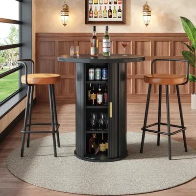 Obrázek produktu pro Moderní barový stůl s úložným prostorem, design z MDF dřeva, vysoká nosnost, ideální do baru i obývacího pokoje, úsporný design, výška: 91,6 cm, nosnost: 75 kg