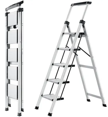 5-Stufen Aluminium-Klappleiter mit Bügel, Werkzeugablage, 150 kg