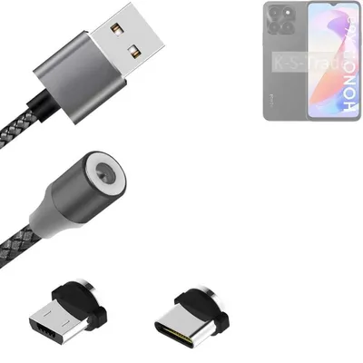 Produktbild von K-S-Trade Hochwertiges Magnet-Lade-kabel Sync-Kabel Daten-Kabel für Honor X6a mit USB-Typ-C-Anschluss und Micro-USB-Anschluss 2A bis zu 480mbps