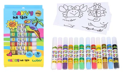 Obrázek produktu pro Sada Wiky Window Color s třpytkami, 11 barev a konturovací barva, každá 10 ml, včetně fólií