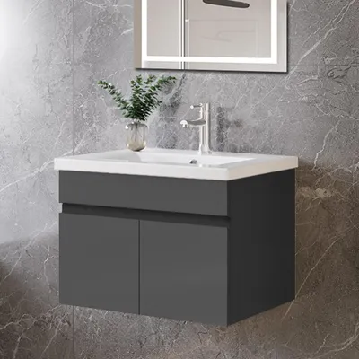 Produktbild von 60cm Dick Keramik Waschtisch mit Unterschrank Badmöbel Set mit Türs Soft-close - Anthrazit Matt