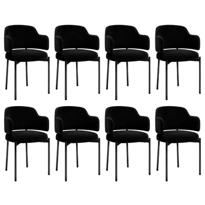 Productafbeelding van Puluomis eethoekstoelen, set van 8, keukenstoelen, gestoffeerde stoelen met gebogen rugleuning en armleuningen, kleur: zwart (bouclé)