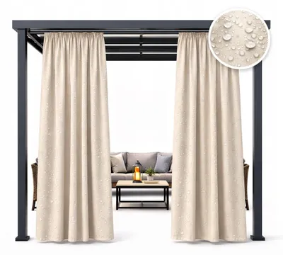 Produktbild von Wasserdichte Gartenvorhänge 155 x 220 cm für Terrasse oder Balkon, hellbeige