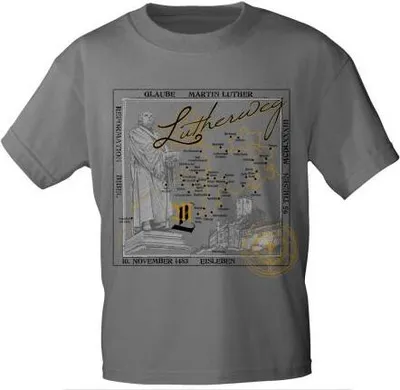 Produktbild von T-Shirt mit Print - Luther - Lutherweg - 12130 - versch. Farben zur Wahl - S-XXL Color - grau Größe - M