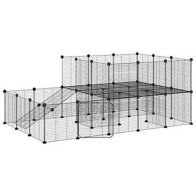 Image de Cage animaux de compagnie à 44 panneaux et porte Noir 35x35 cm