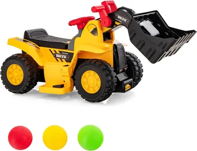 Produktbild von GOPLUS Sitzbagger Kinder, Kinderbagger mit Schaufel, Hupe, Soundeffekten, klappbarem Basketballkorb & 3 Bällen, Bagger Sandbagger elektrisch