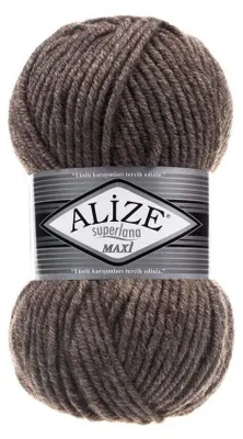 A ball of brown yarn with a label.
