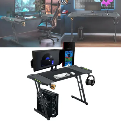 Produktbild von VA-Cerulean Gaming Schreibtisch 140 cm mit Z-Gestell Schwarz und RGB LED für Gaming und Homeoffice