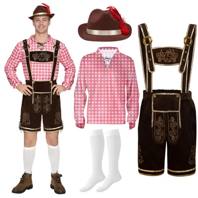 Productafbeelding van Herenkostuum met lederhosen - Beiers Oktoberfestkostuum - Cosplaykostuum - Maat M - Rood