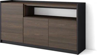 Image de Buffet salon et cuisine, Meuble de Rangement, Commode, 156x37x80cm, 3 Portes, Meuble chaussure, Chêne foncé et Noir