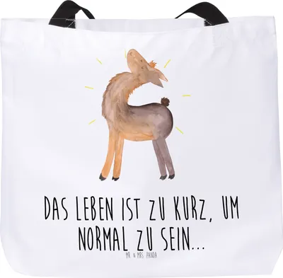 Produktbild von Mr. & Mrs. Panda Tote Bag Lama Stolz - Weiß - Geschenk, Lamas, Laptoptasche, Hippie, Familie, Tasche, Reisetasche, Schultasche, Tragetasche, Family, Freundin