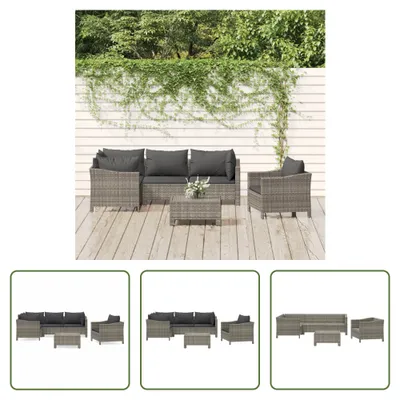 Produktbild von The Living Store 6-tlg. Garten-Lounge-Set mit Kissen Grau Poly Rattan