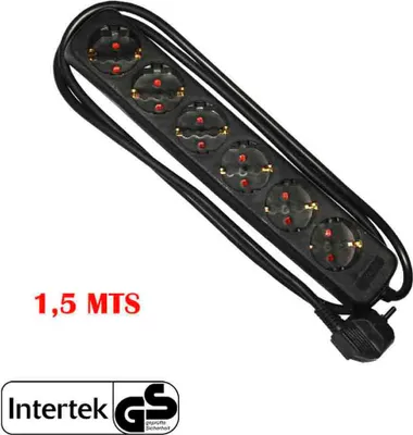 Image de Multiprise 6 Prises Schuko Noire Extension électrique Sûre Et Robuste - Edm