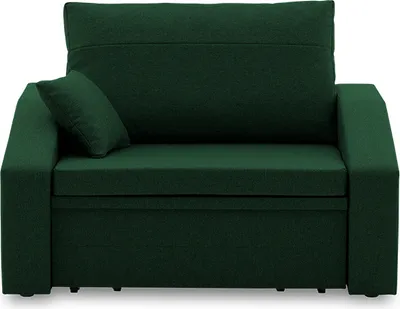 A green sofa bed shown from the front.