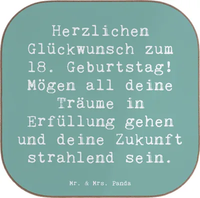 Produktbild von Mr. & Mrs. Panda Tischuntersetzer Spruch 18. Geburtstag Glückwunsch - Meeresbrise - Geschenk, Alter, Geburtstagsgeschenk, Holzuntersetzer, Coaster, gläseruntersetzer
