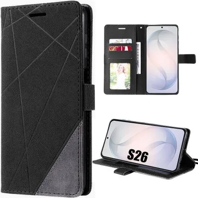 Image de Coque pour Samsung Galaxy S26, Flip Case Protection 360 Degré CuirPolyuréthaneMotif Rayures - Noir Gris