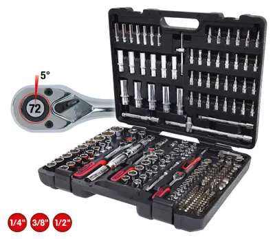 Imagen del producto de Juego de llaves de vaso cromadas KS Tools, 195 piezas, con medidas 1/4", 3/8" y 1/2"