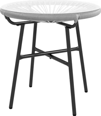 Produktbild von Rattan Beistelltisch mit Glasplatte – Runder Bistrotisch für Balkon & Terrasse – Wetterfester Kaffeetisch, Schwarz-Grau, 50x50x50 cm