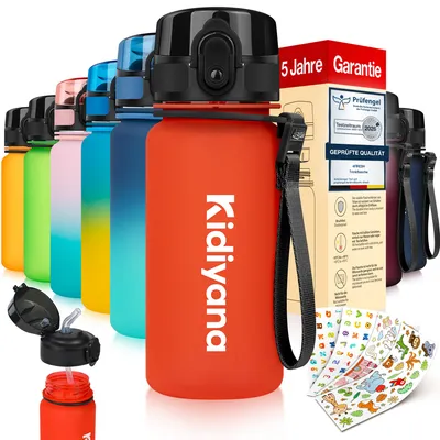 Image de Gourde pour enfants 4FRESH 350 ml en Tritan – sans BPA, étanche avec paille, ouverture en un clic, dragonne et autocollants