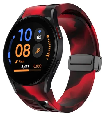 Produktbild von Für Samsung Galaxy Watch FE / 6 / 5 / 4 40mm Silikon Design Magnetische Schnalle Ersatz Arm Band Schwarz / Rot