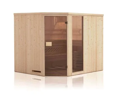 Produktbild von FinnTherm Innensauna Family Innensauna 3 Sitzbänke aus Holz, Saunakabine mit 72 mm Wandstärke, Dampfsauna mit Montagematerial