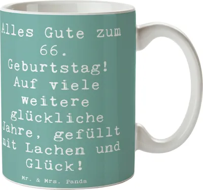 Produktbild von Mr. & Mrs. Panda Tasse Spruch 66. Geburtstag Glückwünsche - Meeresbrise - Geschenk, Happy Birthday, Kaffeebecher, Jubiläum, Geburtstagsspruch 66, Geburtstagsgeschenk