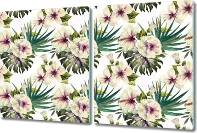 Produktbild von Glas Schneidebrett Herdabdeckplatten Schneideplatten - 2x 40x52 cm - Hibiskus Blumen