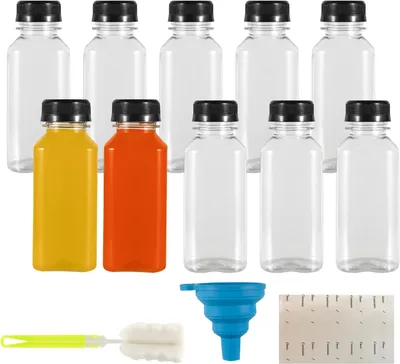 Productafbeelding van Plastic Sapflessen 250 ml, 10 stuks, Manipulatiebestendige Deksels, Herbruikbaar, Voor Dranken