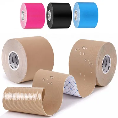 Immagine prodotto di Nastro kinesiologico - Tape per sport e fisioterapia - 2 pezzi - 5 m x 5 cm - Beige - Per spalle, ginocchia e caviglie