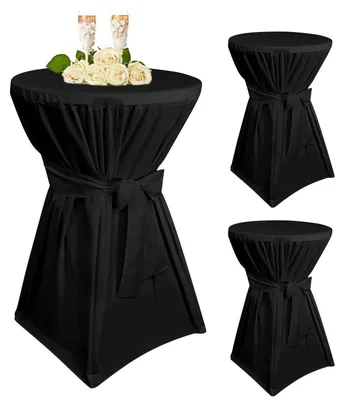 Productafbeelding van Tafelhoezen zwart, 3 stuks, voor ronde statafels met een diameter van 60-65 cm, gemaakt van polyester met voetzakken