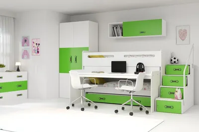 Produktbild von Kinderhochbett mit Stauraum und Matratzen 80x200 IDA 1 – Weiß / Grün