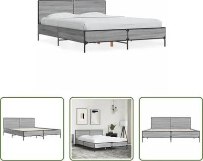 Produktbild von The Living Store Bettgestell Grau Sonoma 140x200 cm Holzwerkstoff und Metall