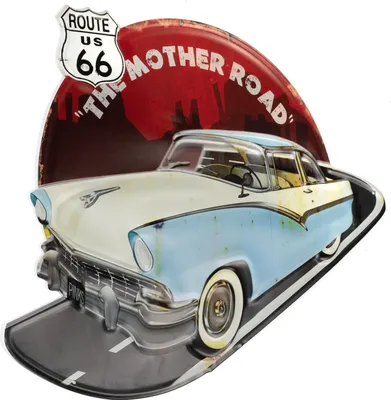 Obrázok produktu pre Moritz plechový znak US Route 66 Cadillac 52 x 39 vintage retro nostalgia kovová dekorácia
