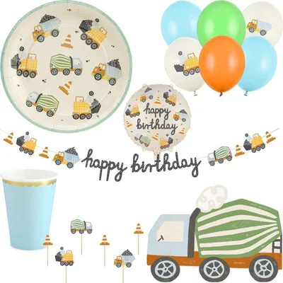 Produktbild von Party Deko Set Baustelle Bagger Kindergeburtstag Dekoration Geburtstag Jungs
