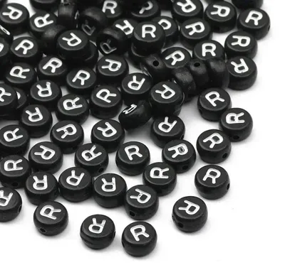 Image de Perles en acrylique en forme de lettres - Lettre R - Perles rondes - 7 mm - 300 pièces - Pour la fabrication de bijoux - Idéales pour bracelets, colliers et boucles d'oreilles