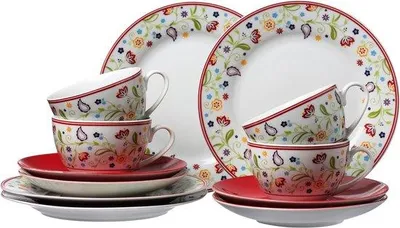 Produktbild von Famanu Kaffeegeschirr 12-teilig Rot Porzellan - Spülmaschinenfest