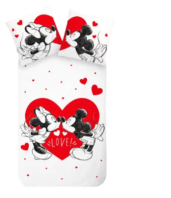 Produktbild von Disney Renforcé Wende Bettwäsche 2tlg. 135x200cm Herz Herzen Rot Mickey Minnie Mouse Love Reißverschluss