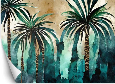 Produktbild von Vlies fototapete Tropische Palmen Aquarell 450x315 cm Feeby Grün inkl. Kleber einfache Montage