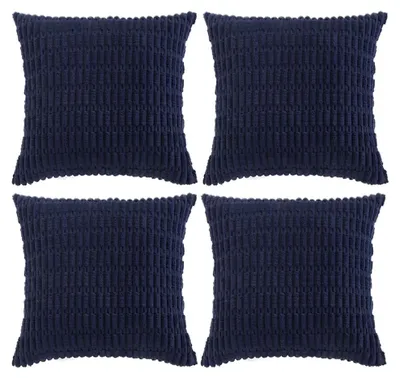 Produktbild von 4er-Set Kissenbezüge, 50 x 50 cm, marineblau, einfarbig, flauschiger Cord, dekorative Kissenbezüge, Sofakissen, Dekoration für Sofa, Schlafzimmer, Wohnzimmer, Balkon