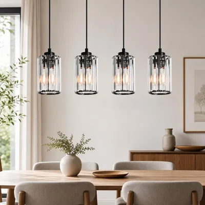 Produktbild von ZMH Pendelleuchte Esstisch 4 Flammig Hängelampe Wohnzimmer E27 Esstischlampe Schlafzimmer Hängeleuchte Pendellampe Esszimmer Kristall für Küche