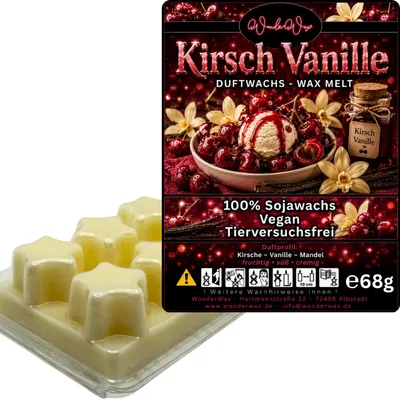 Produktbild von WonderWax Duftwachs Wax Melts für Duftlampe, 6 Sterne Duftmelt Wachsmelt Sojawachs Duftwachs Würfel für Raumdüfte, Wachs Duftöl Winter Indoor Schmelzen für Aromalampe Kirsch Vanille