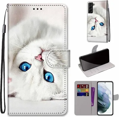 Produktbild von König Design Hülle kompatibel mit Samsung Galaxy S22 Plus 5G Kunstleder Handyhülle - Handy Case Weißes Kätzchen